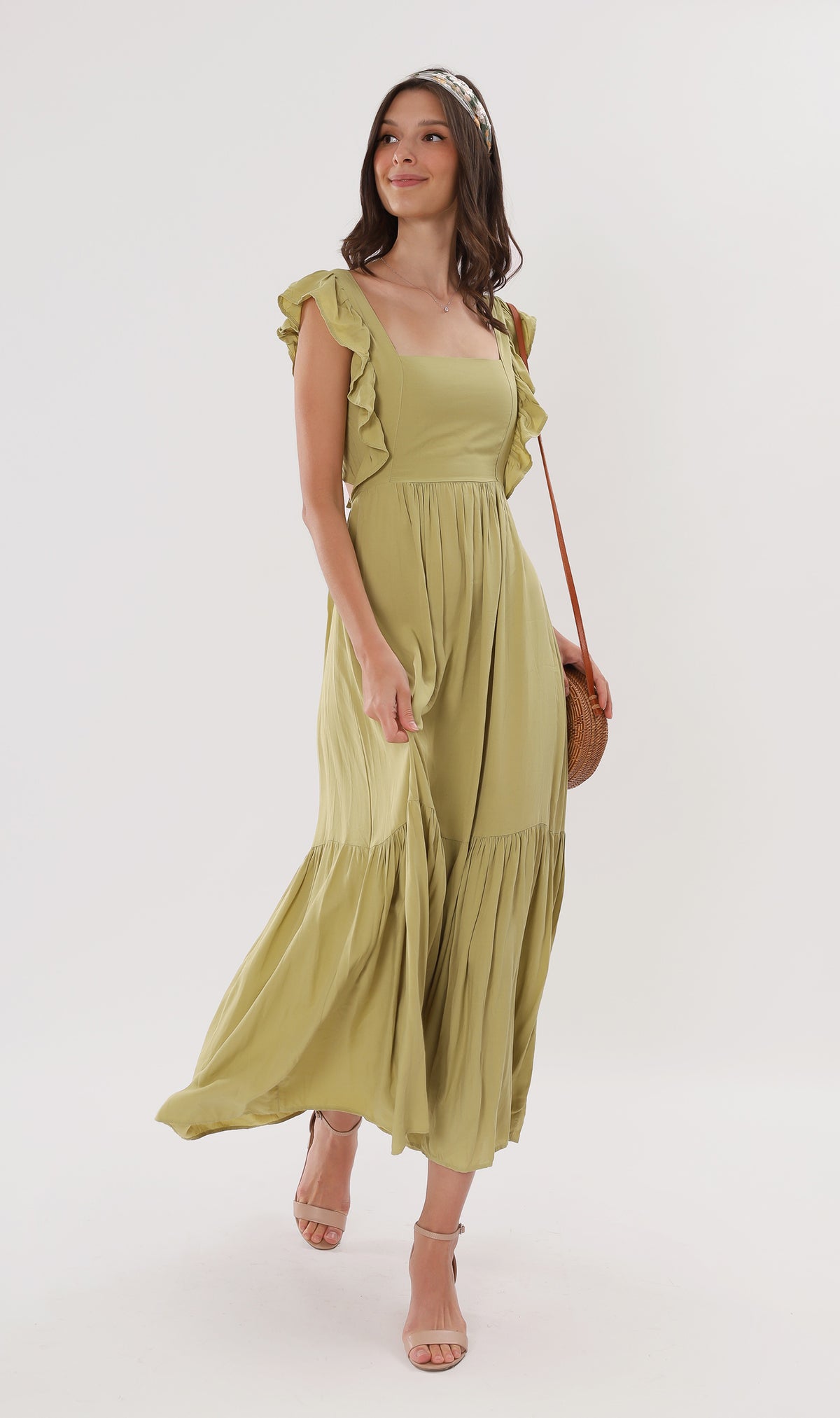 CAMDEN Ruffled-Sleeve Maxi Dress (Lime)