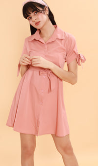 PEYTON Belted Button-Down Dress (Pink)