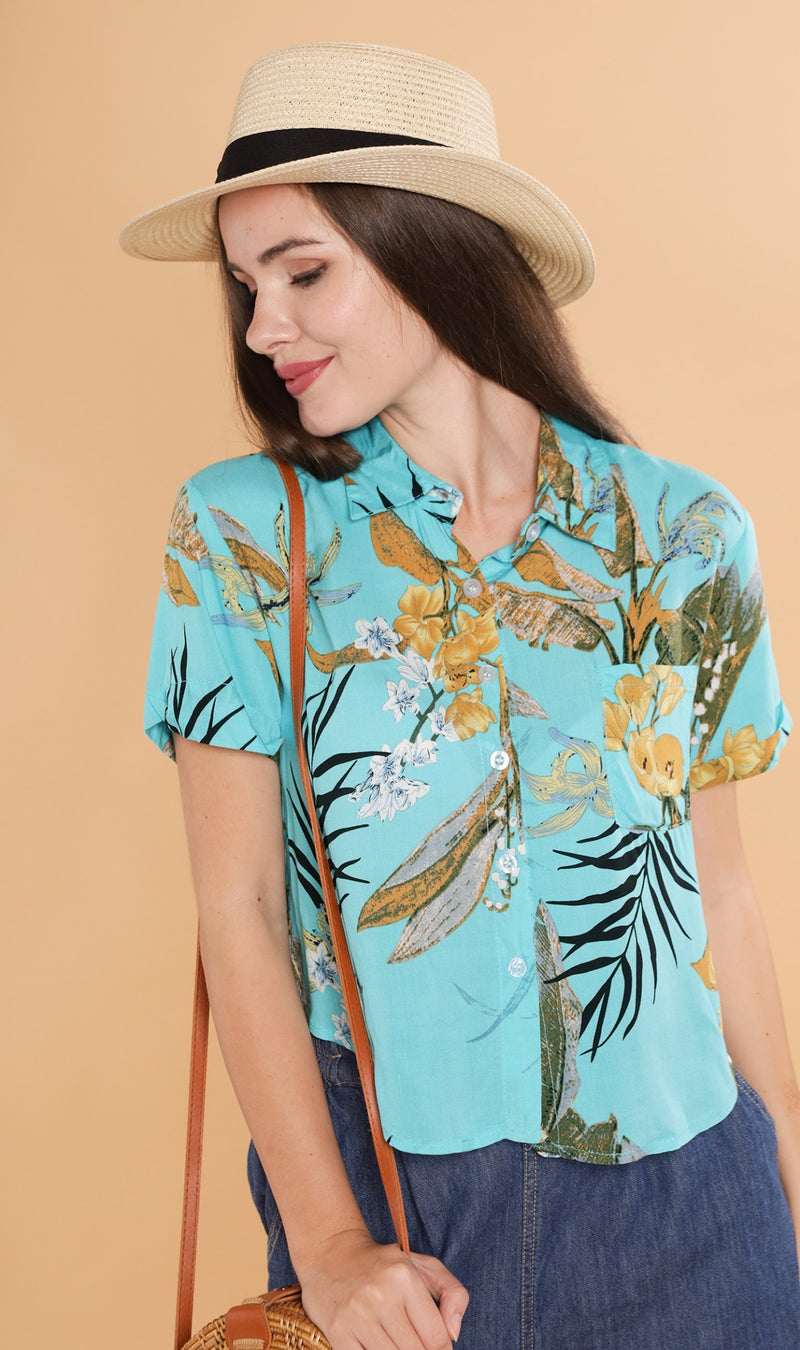 MONTE Tropical Collar Shirt (Aqua)