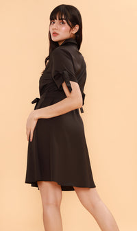 PEYTON Belted Button-Down Dress (Black)