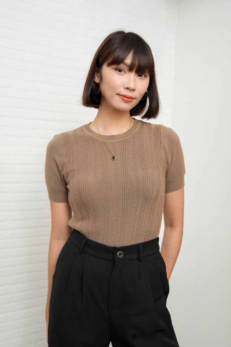 ALEXIS Soft Textured Knit Top (Mocha Brown)