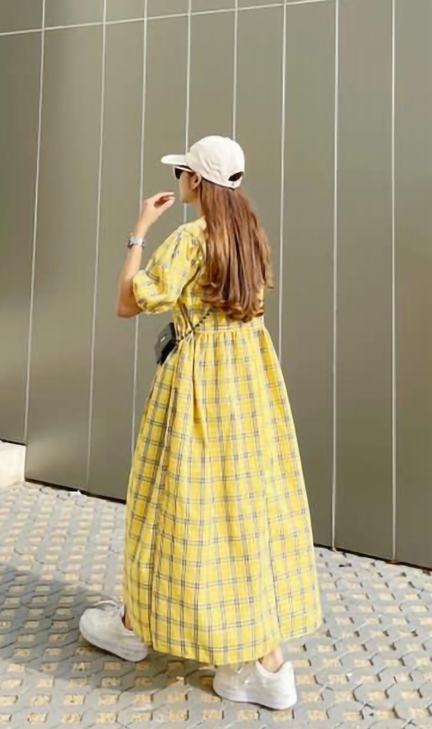 HAISLEY Puff-Sleeve Plaid Maxi Dress (Yellow) – 1930 Clothing
