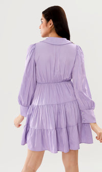 ARMELLE Ribboned Long-Sleeve Tiered Dress (Lilac)