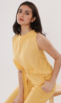 WILLA Linen Sleeveless Top & Belted Pants Co-ord (Yellow)