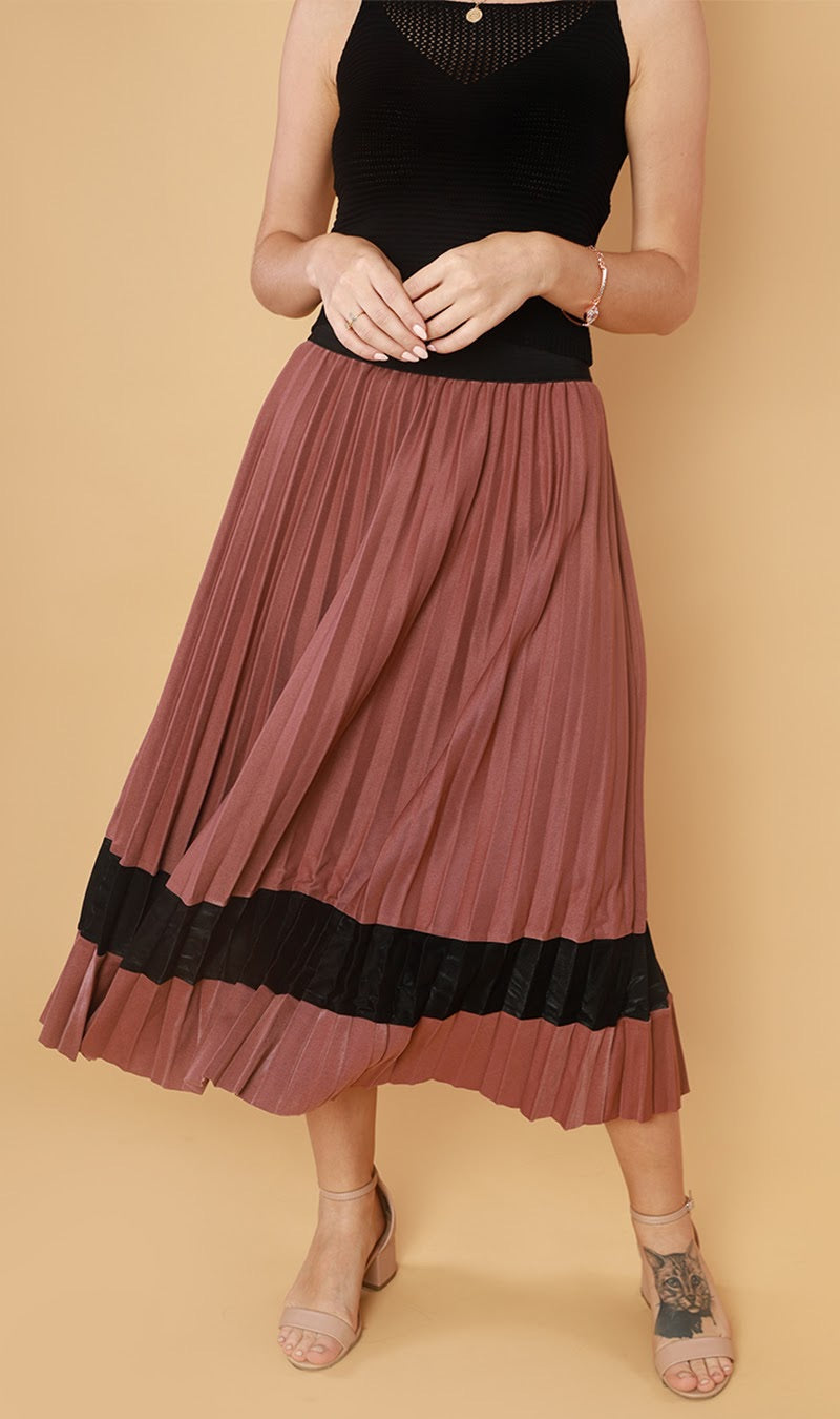 MERLOT Pleated Midi Skirt (Mauve Pink)