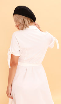 PEYTON Belted Button-Down Dress (White)