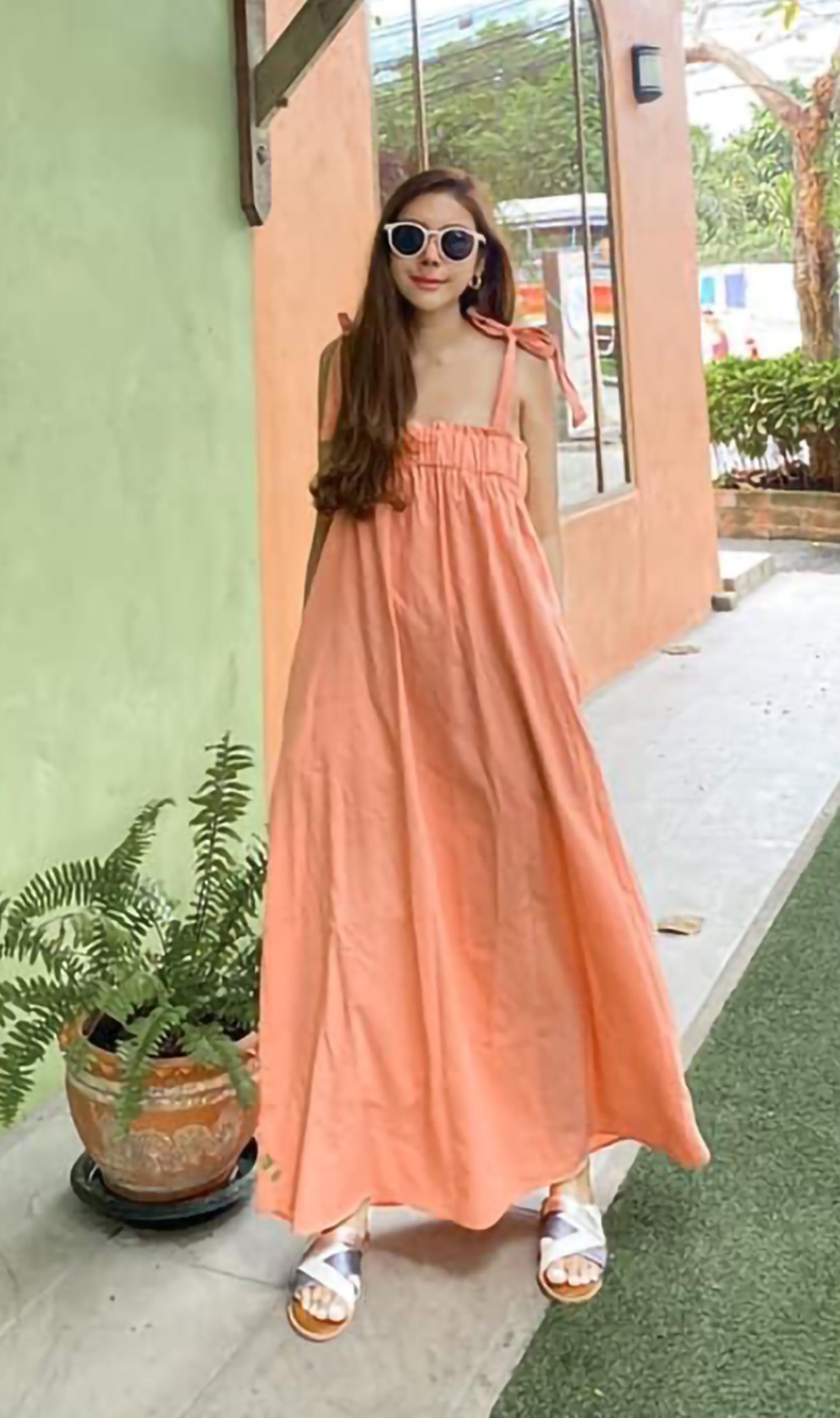 ADELYN Tie Strap Maxi Dress Pomelo 1930 Clothing