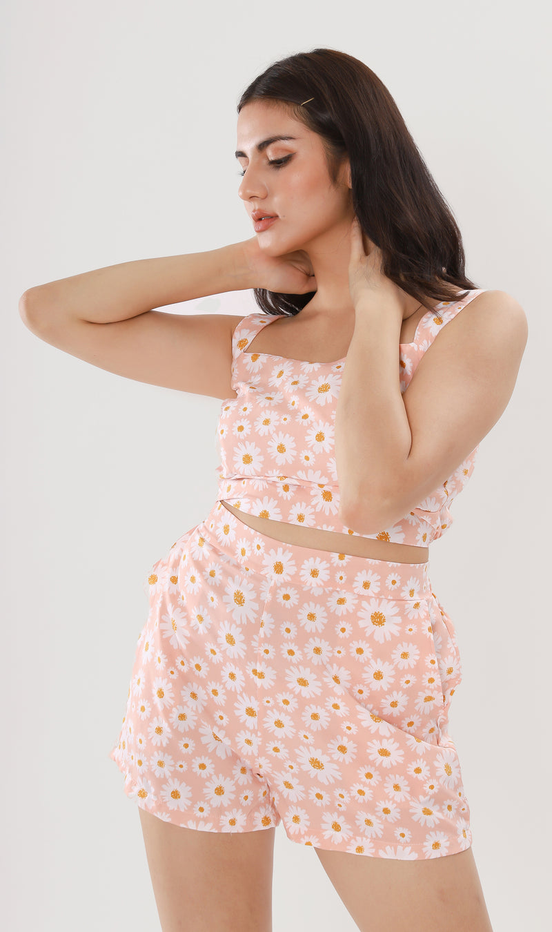 AMBER Cropped Floral Co-ord (Peach)