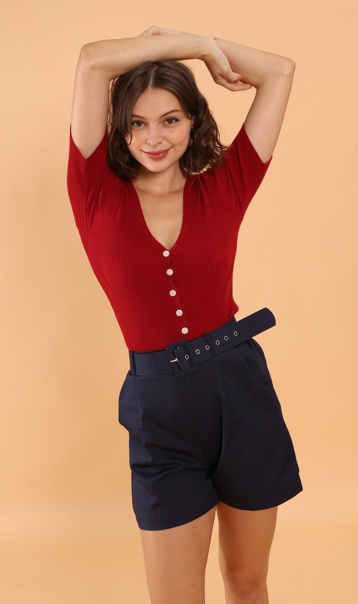 HANNAH Belted Bermuda Shorts (Navy)