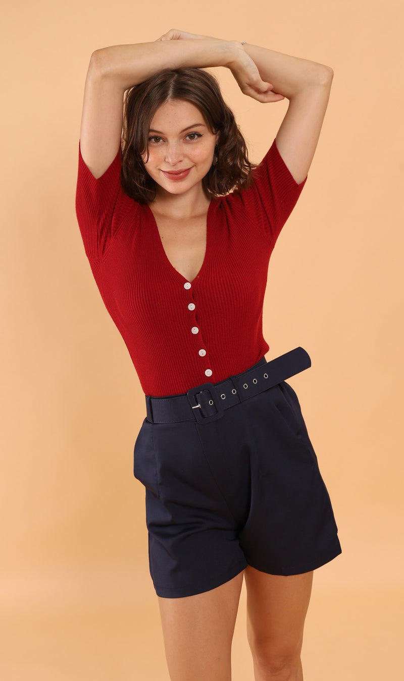 HANNAH Belted Bermuda Shorts (Navy)