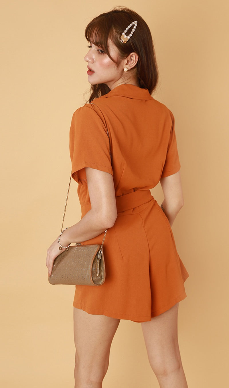 CLEMENTINE Belted Romper (Apricot)