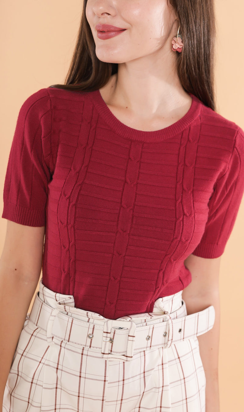 HAYES Crew-Neck Knit Top (Red)