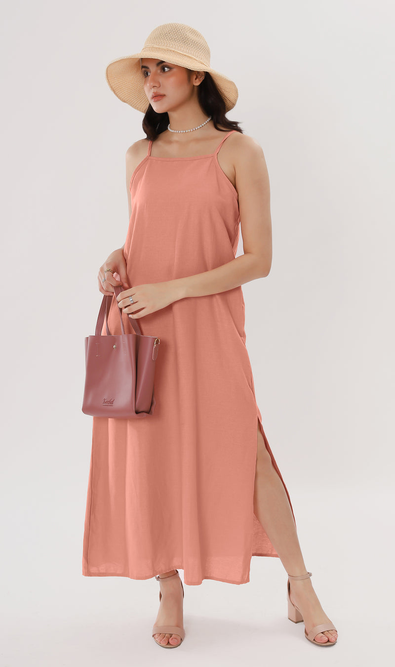ZADIE Linen Slip Midi Dress (Peach)
