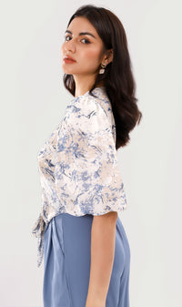 DEVIKA Tie-Waist Puff Sleeve Top (Blue)