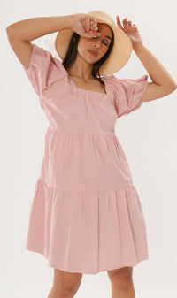 SOLANGE Linen Puff-Sleeve Dress (Blush)