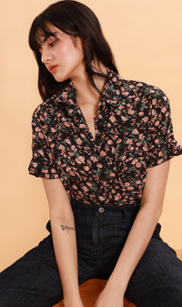 PORTIA Floral Collar Shirt (Black/Peach)