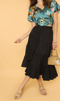 SUKI Tiered Midi Skirt (Black)