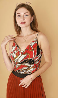 AMANDINE Scarf-Print Cami (Red)