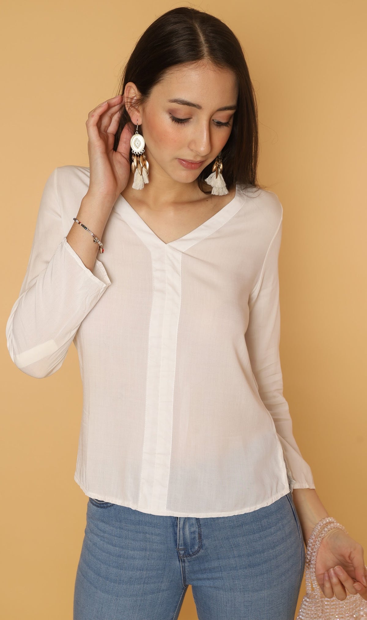 KALEI Long-Sleeve Tunic Top (White)