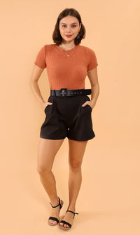 HANNAH Belted Bermuda Shorts (Black)