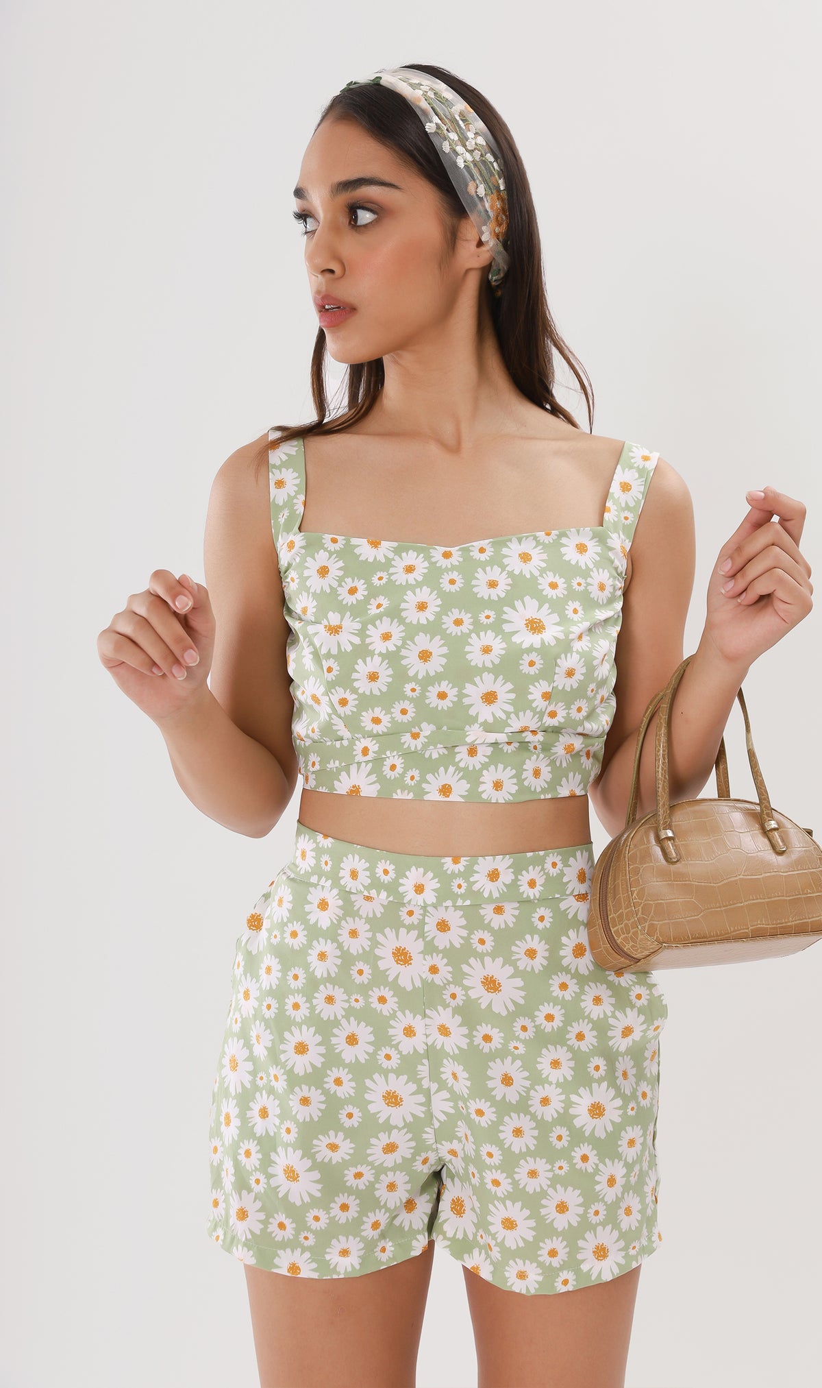 AMBER Cropped Floral Co-ord (Sage)