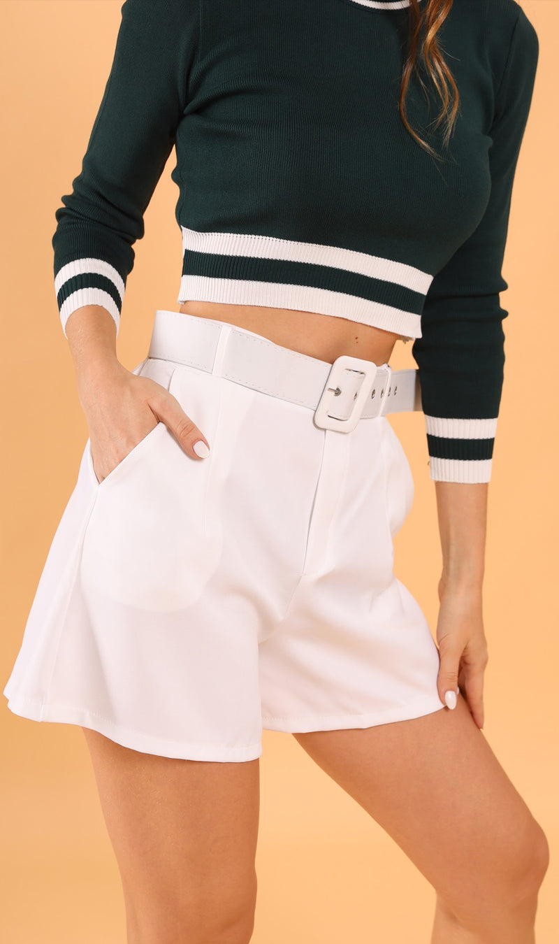 HANNAH Belted Bermuda Shorts (White)