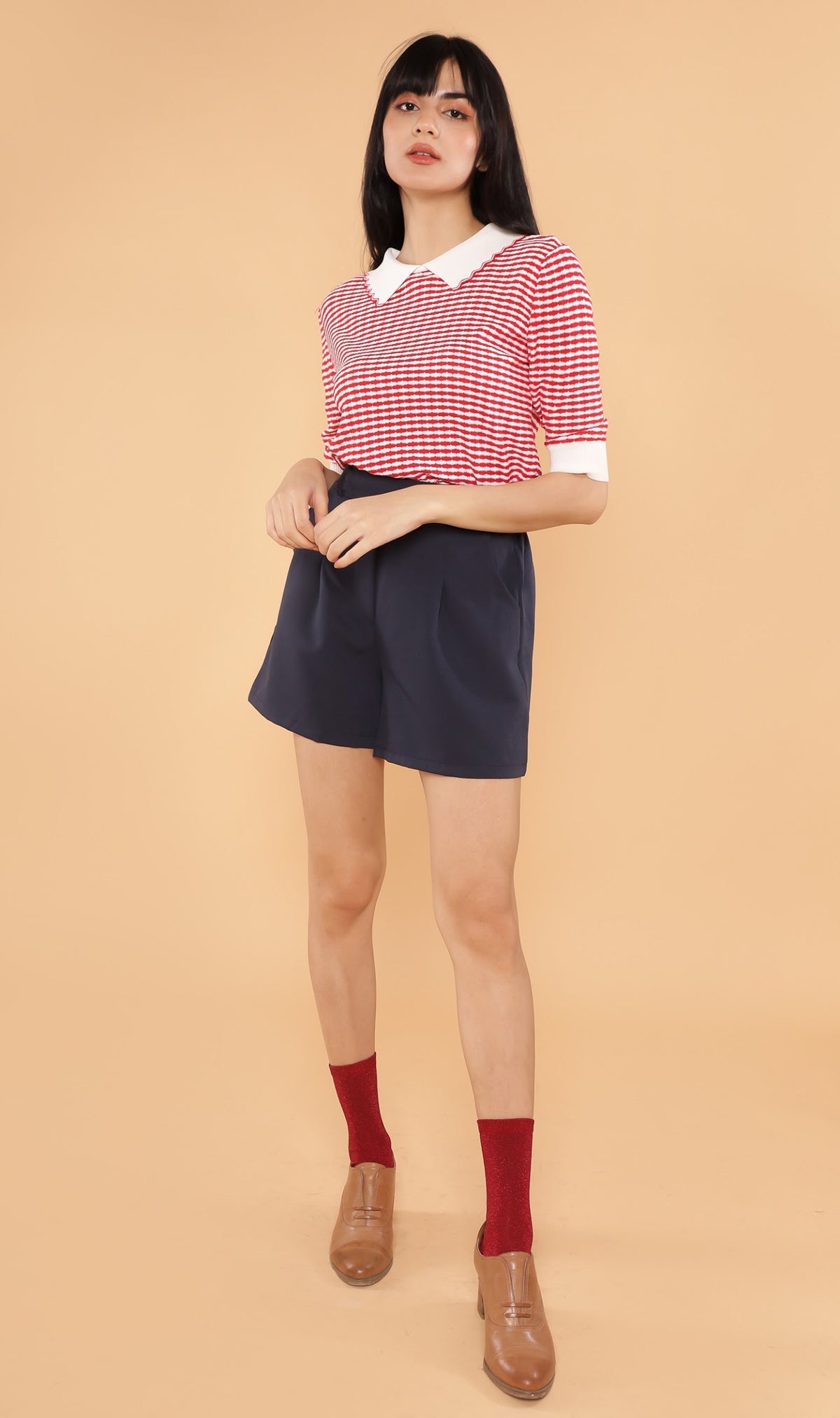 STEFANI Collared Knit Top (Red)