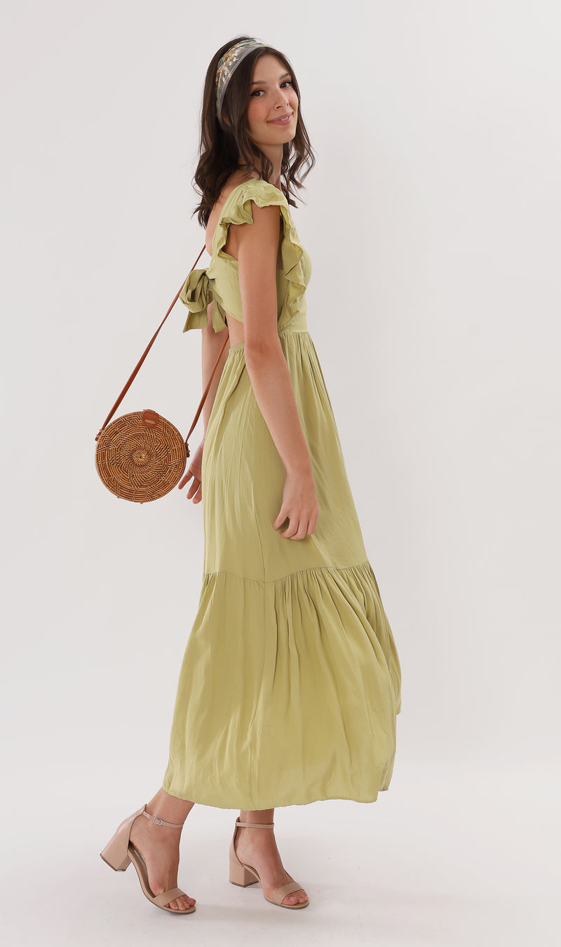 CAMDEN Ruffled-Sleeve Maxi Dress (Lime)