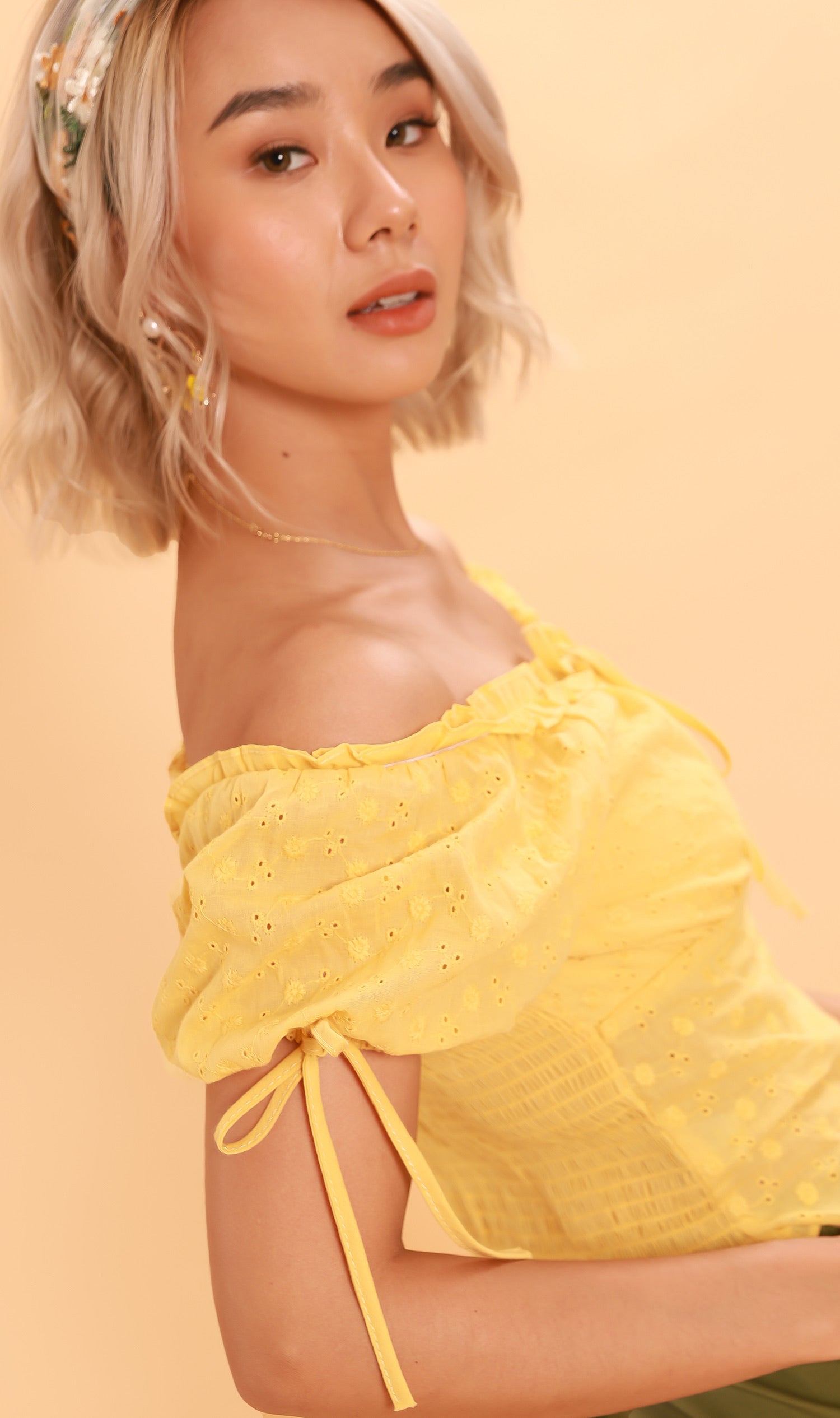 ELOISE Puff-Sleeve Eyelet Top (Yellow) – 1930 Clothing