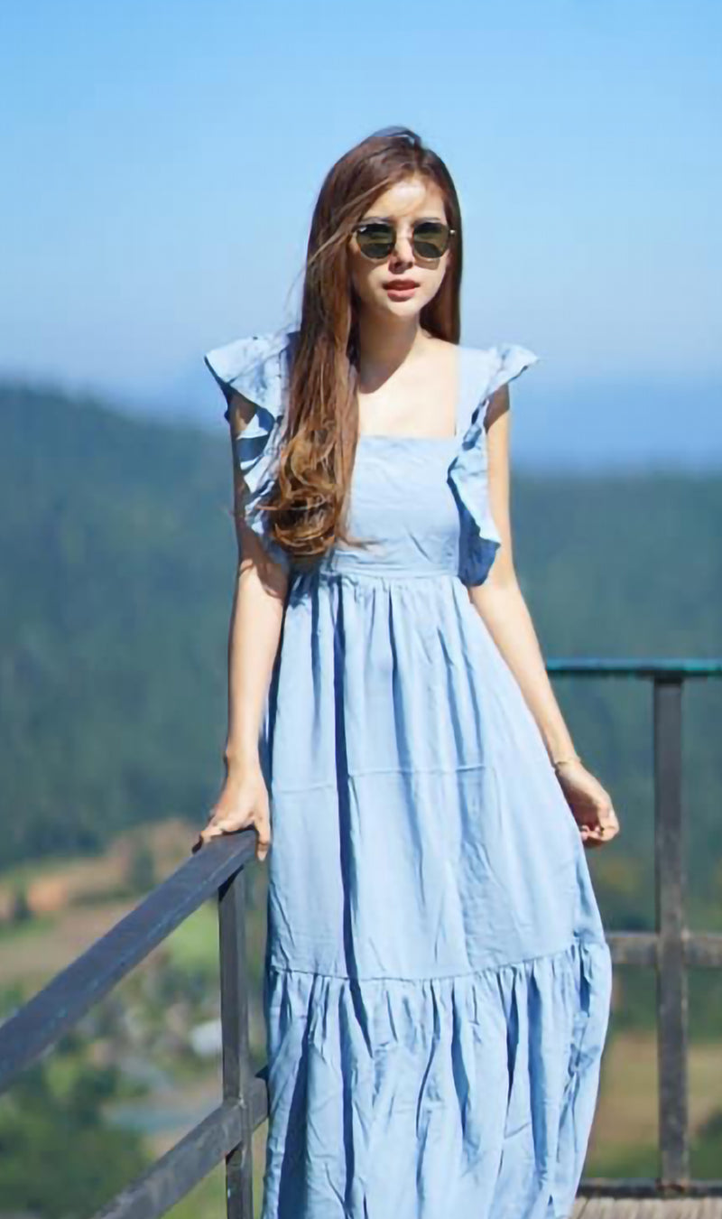 CAMDEN Ruffled-Sleeve Maxi Dress (Sky Blue)