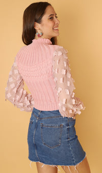 CARYS Floral Accent Knit Sweater (Pink)