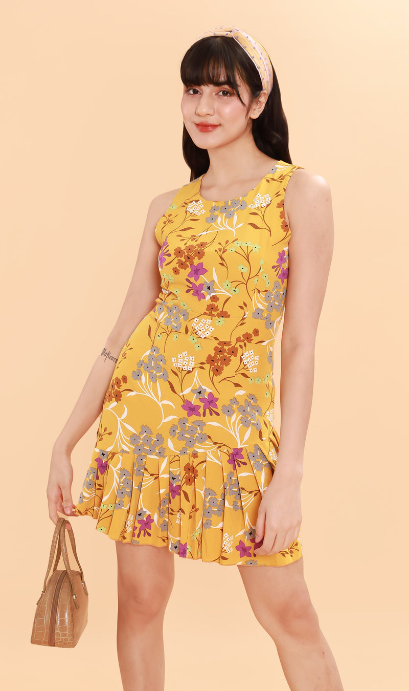 ADA Pleated-Hem Mini Dress (Yellow)