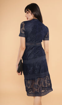 AVALINE Tiered Lace Dress (Midnight Blue)