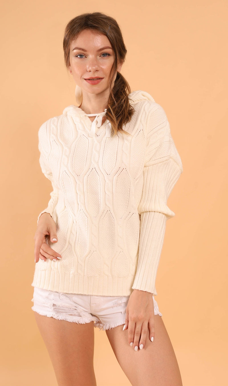 ALYSSA Textured Knit Hoodie (Cream)