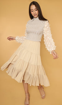 SUKI Tiered Midi Skirt (Light Beige)