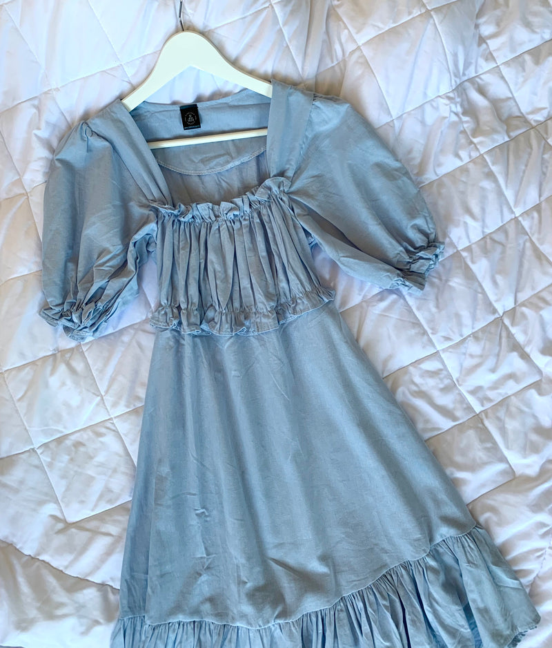 CLAUDETTE Ruched-Bust Ruffled Dress (Powder Blue)