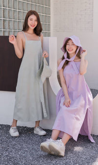 DEMI Open-Back Slip Midi Dress w/ Hat (Lilac)