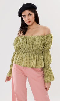 NIKKO Tiered-Sleeve Dotted 2-Way Top (Green)