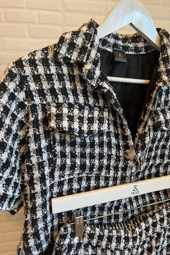 LEIGHTON Front-Pocket Tweed Blazer Top & Shorts Co-ord (Black)