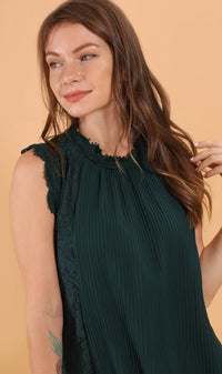 CLEO Lace-Trimmed Mock-Neck Top (Emerald)