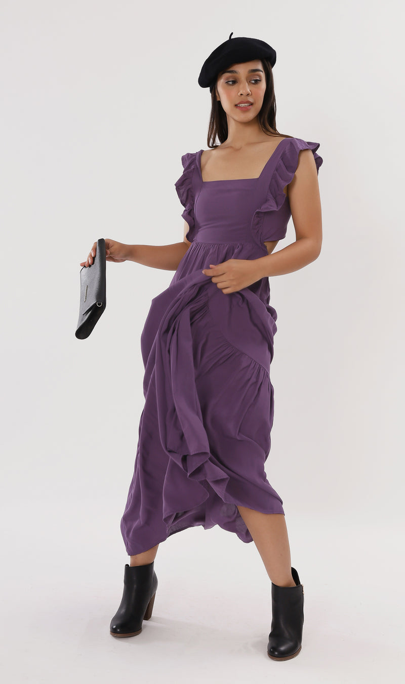 CAMDEN Ruffled-Sleeve Maxi Dress (Eggplant)