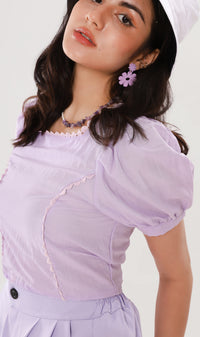 MOLLY Heart-Trimmed Puff-Sleeve Top (Lilac)