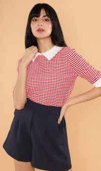STEFANI Collared Knit Top (Red)