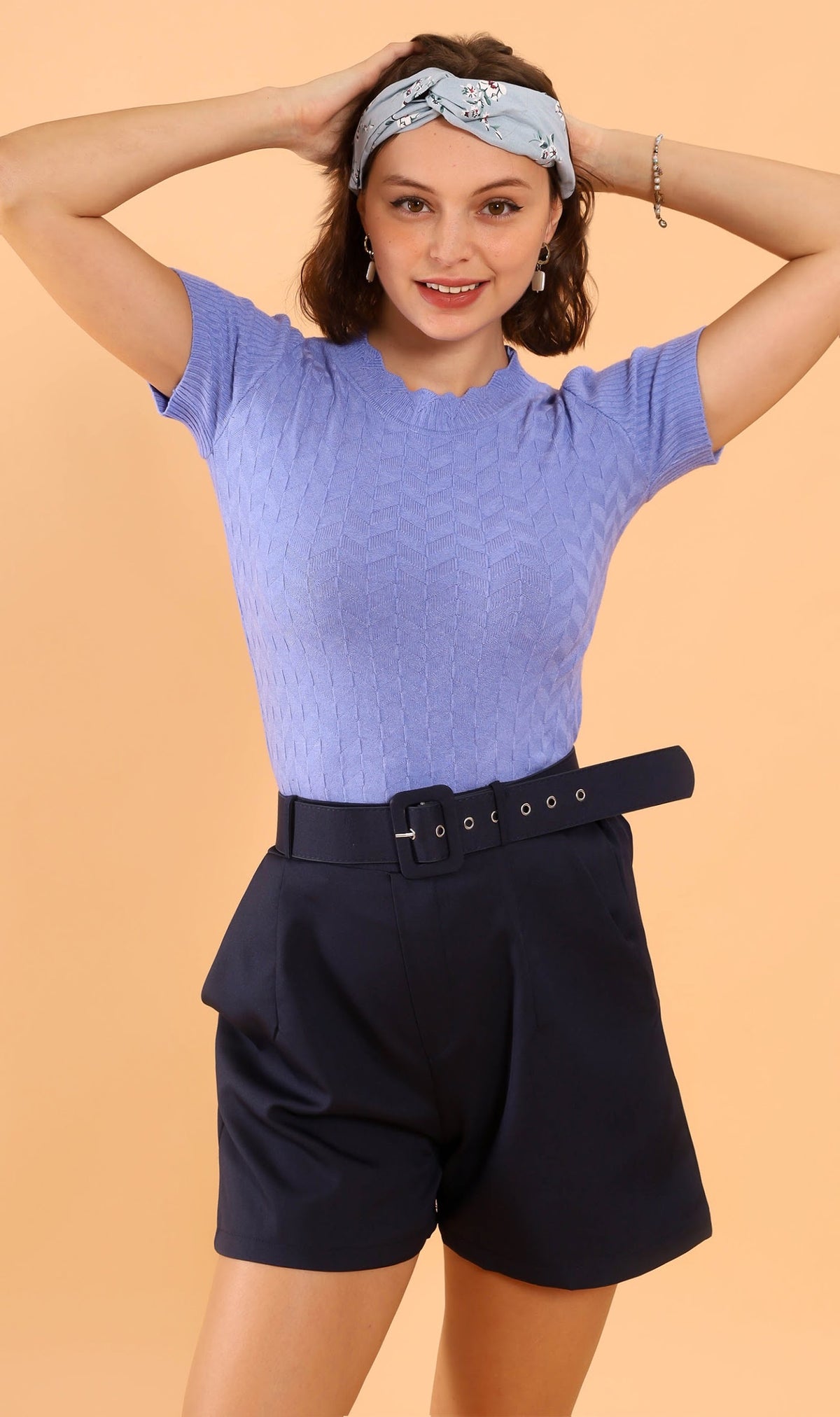 GIA Scallop-Neck Knit Top (Periwinkle)