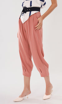 EZRA High-Waisted Pleated Tailored Trousers (Dusty Rose)