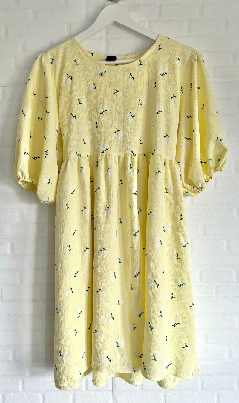 YANA Floral-Print Puff-Sleeve Babydoll Dress w/ Bag (Yellow)