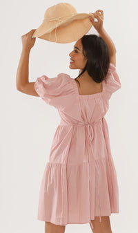 SOLANGE Linen Puff-Sleeve Dress (Blush)