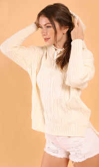 ALYSSA Textured Knit Hoodie (Cream)