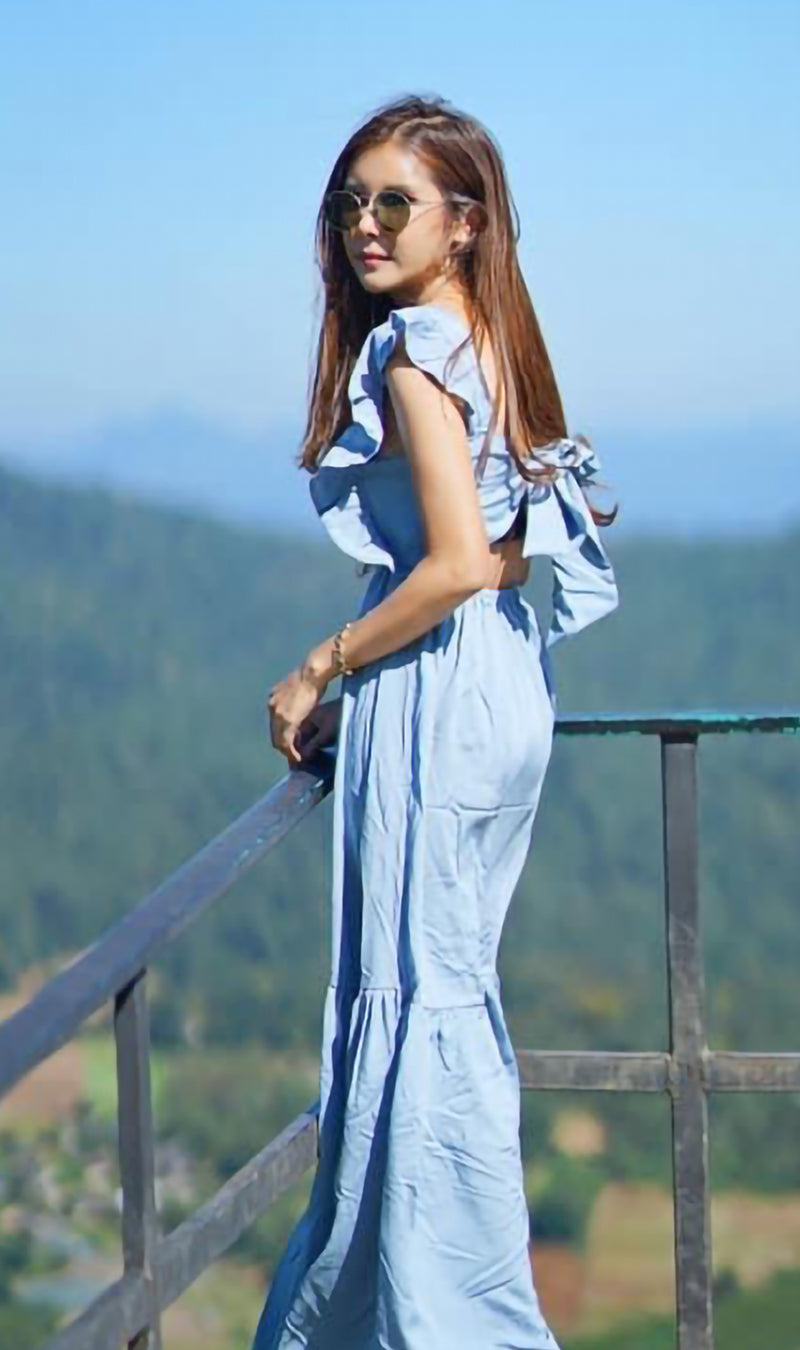 CAMDEN Ruffled-Sleeve Maxi Dress (Sky Blue)