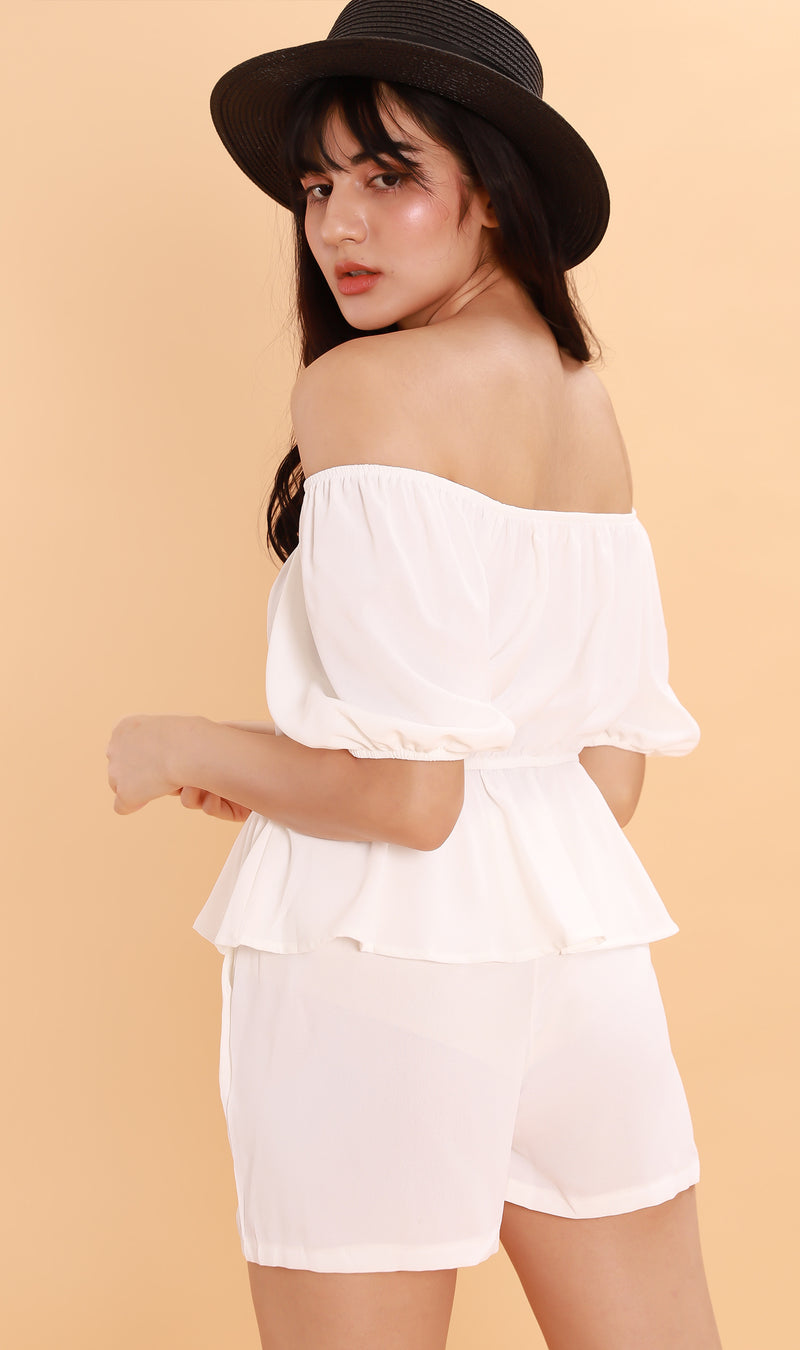 JENNIE Puff-Sleeve Peplum Co-ord (White)